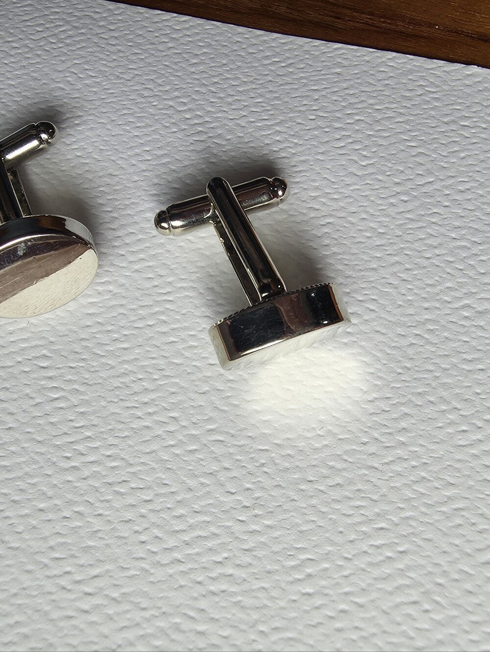 Classic silver-tone metal cufflinks featuring a polished oval face - Picture 4 of 6